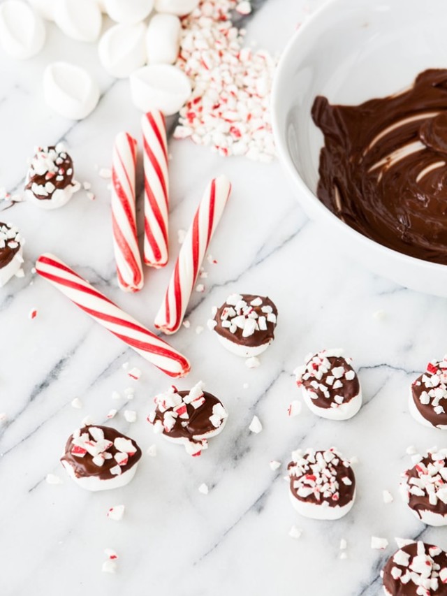 Homemade Chocolate Dipped Candy Cane Marshmallows photos and recipe