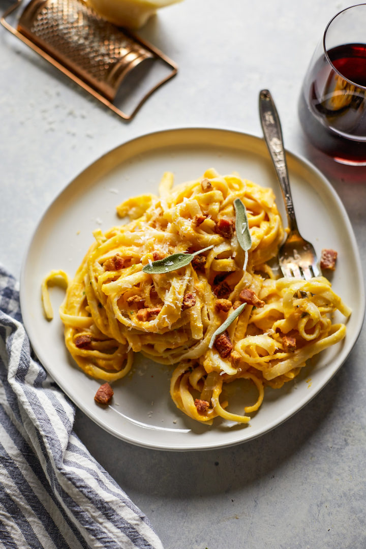 plate of pasta with butternut squash sauce