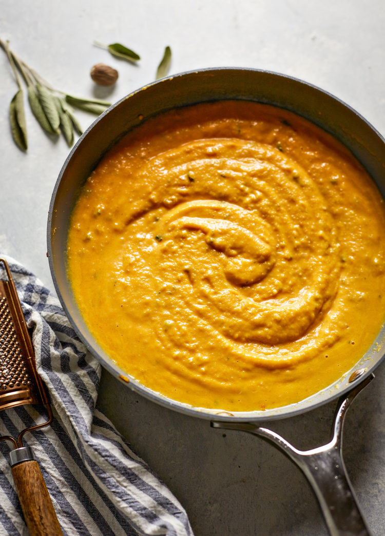 creamy butternut pasta sauce in a pan