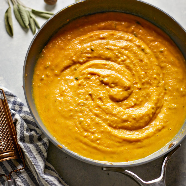 creamy butternut pasta sauce in a pan