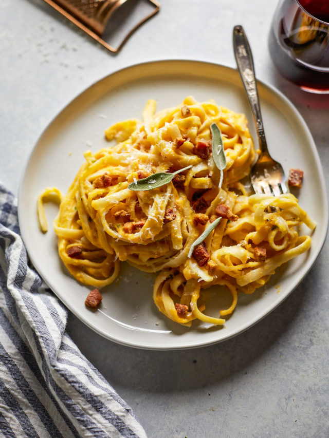 a plate of pasta with butternut pasta sauce