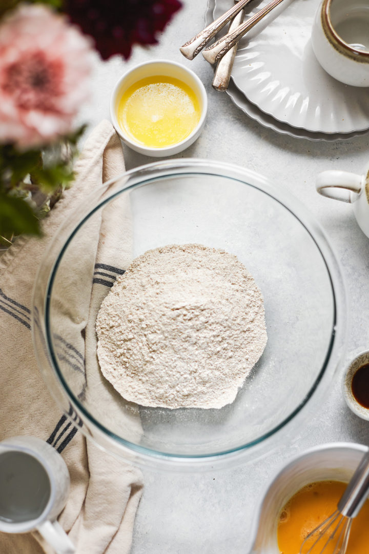 bowls of pancake ingredients