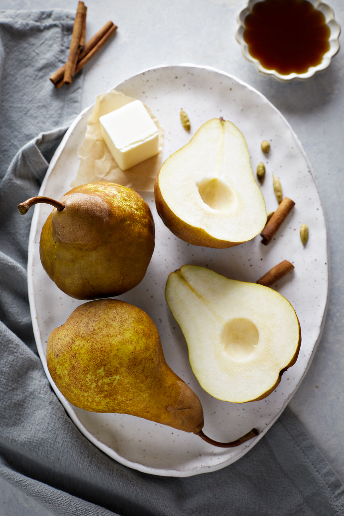 pears being cut for pear compote recipe