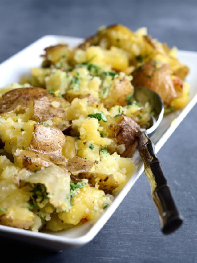 Smashed Potatoes with Parmesan Gremolata