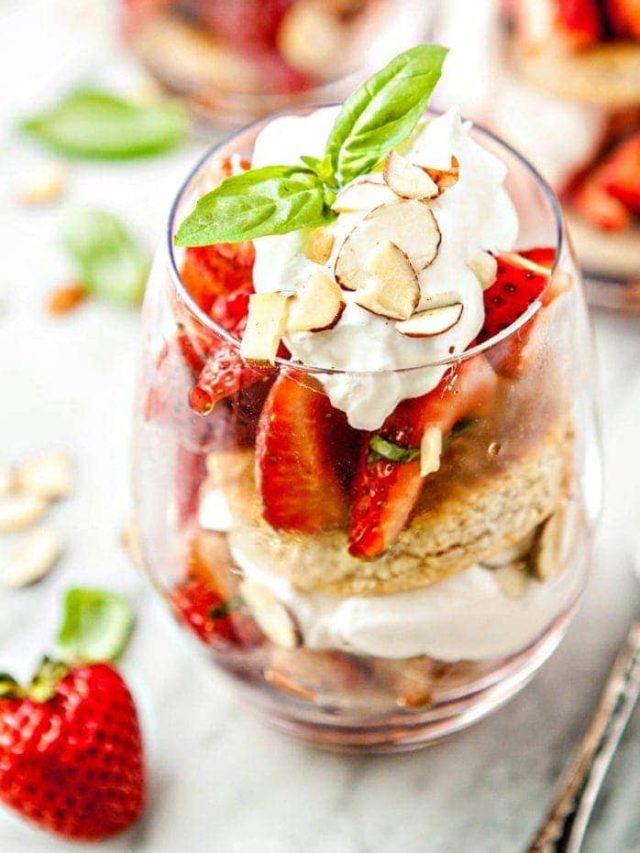 Basil Balsamic Strawberry Shortcake Parfaits