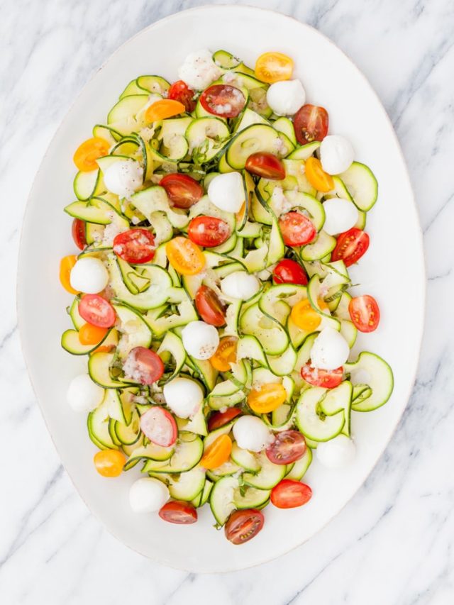 Ribbon Zucchini Salad Tomatoes Mozzarella and with Lemon Basil Vinaigrette