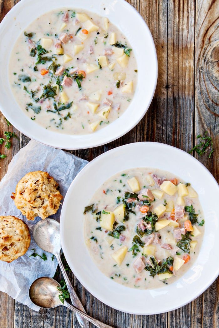 Slow Cooker Ham Soup with Potatoes and Kale | Good Life Eats