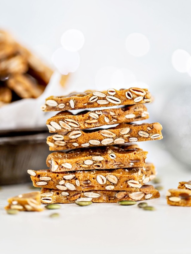 stacked pumpkin seed brittle christmas candy