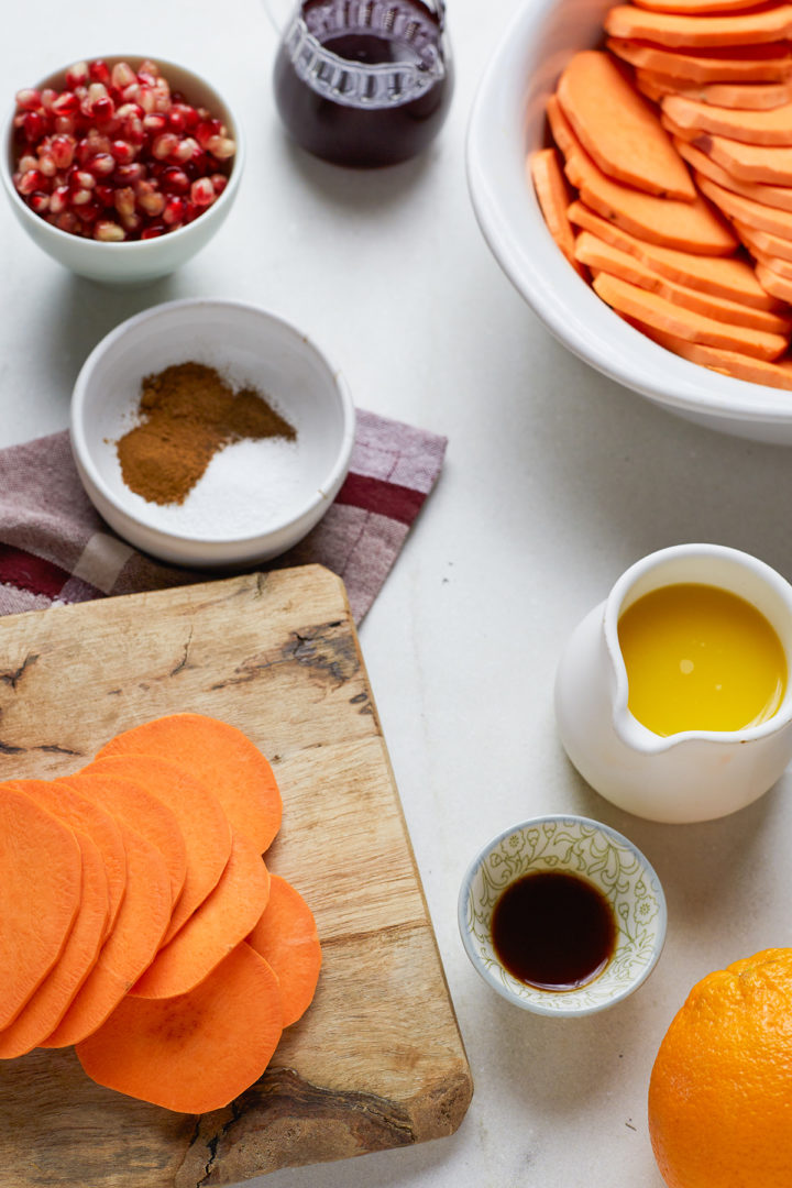 ingredients needed to make sliced sweet potato casserole