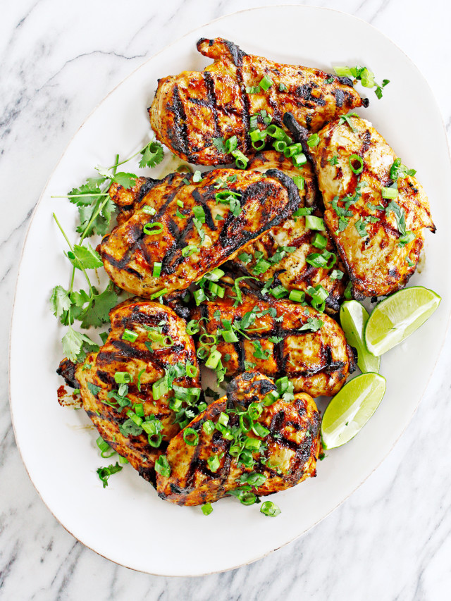 photo of cilantro lime chicken taco meat on a white platter