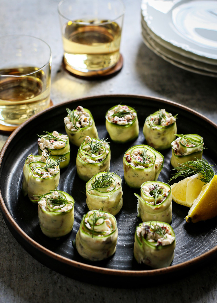 plate of cucumber roll ups