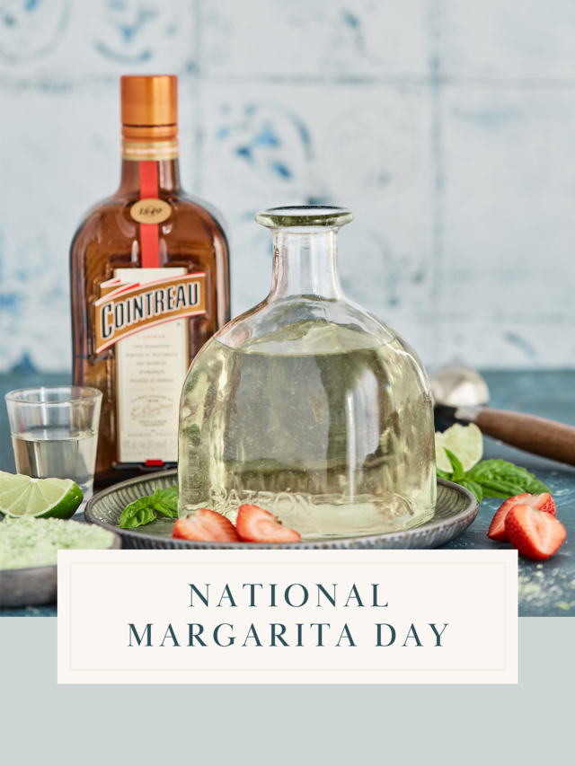 Ingredients for making a margarita recipe, including lime, tequila, and salt, arranged on a table in celebration of National Margarita Day.