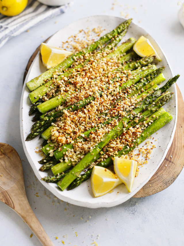 Traeger Asparagus on a white platter