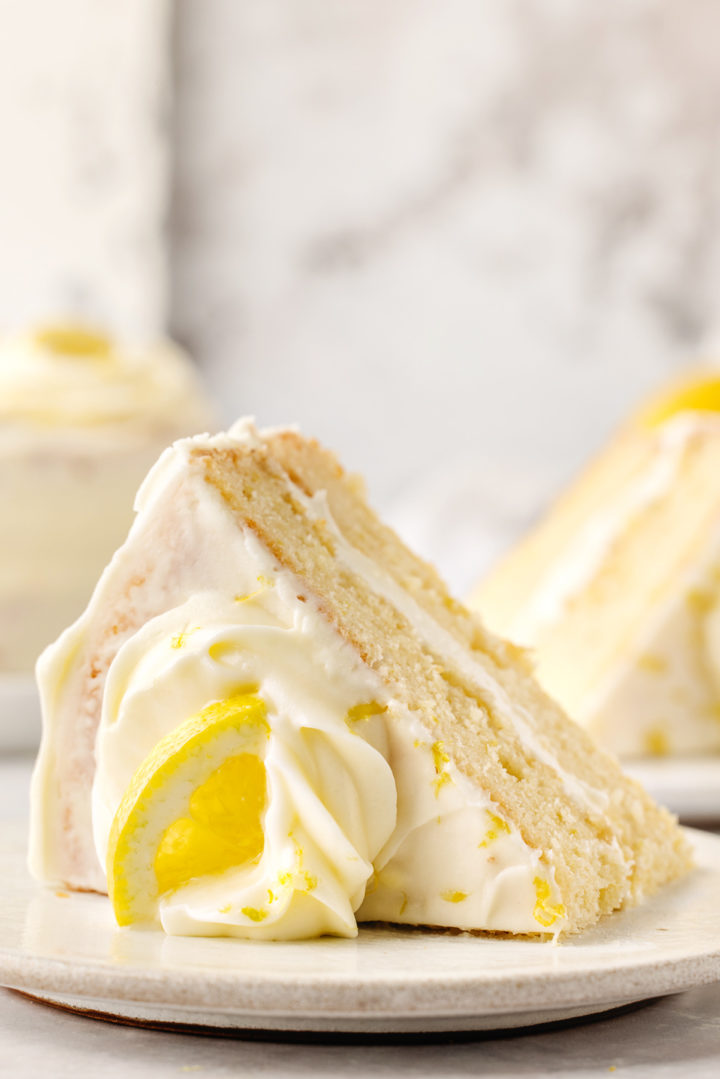 a slice of moist lemon layer cake