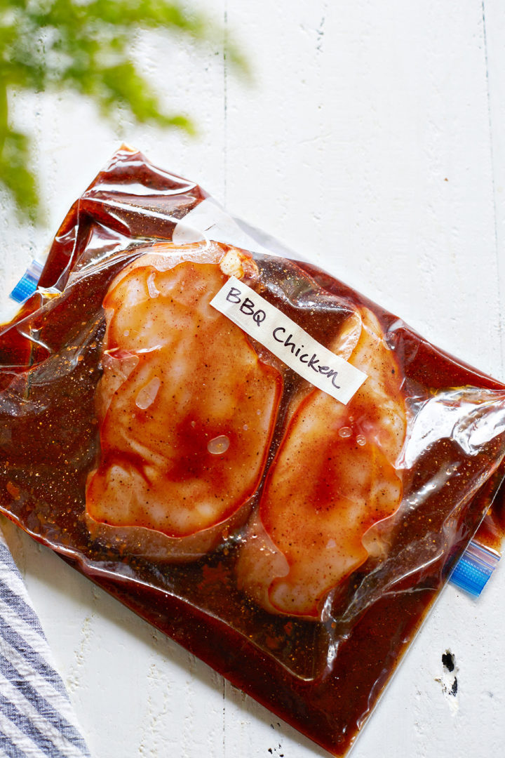 a ziplock bag of grilled bbq chicken