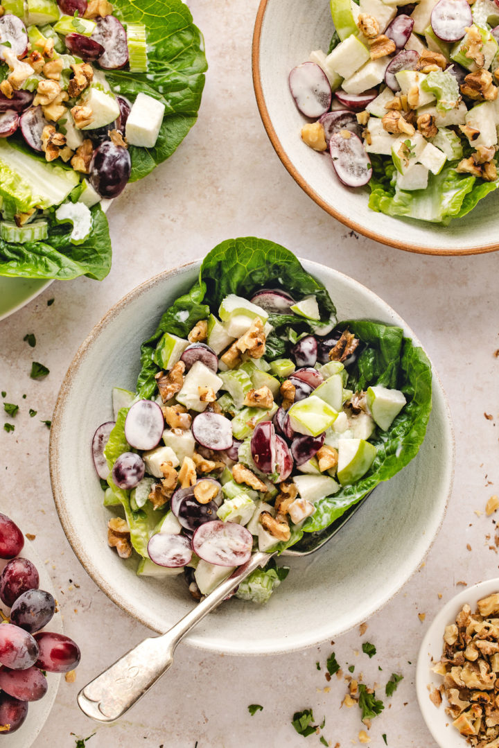 classic waldorf salad served in lettuce wraps