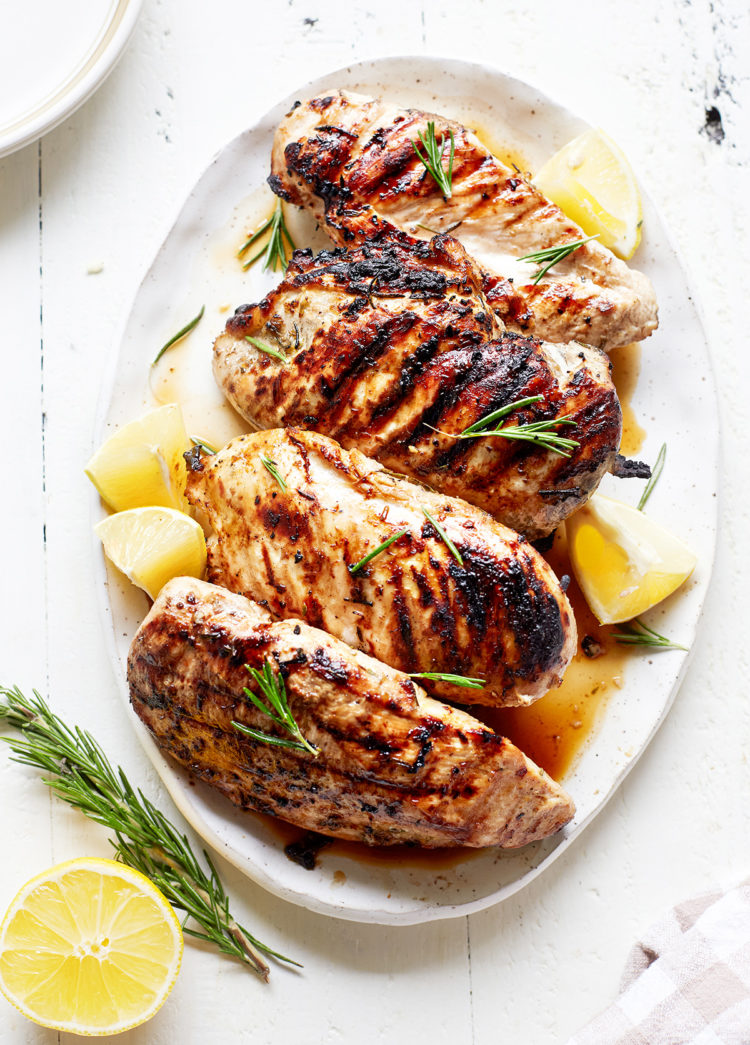 platter of grilled lemon rosemary chicken