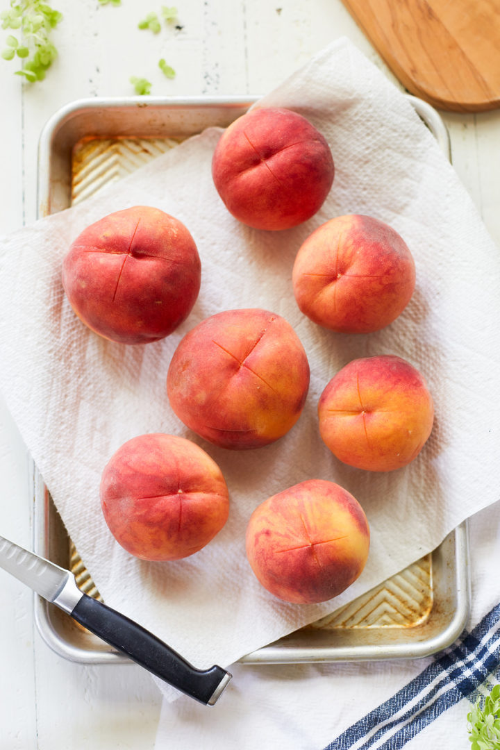 a tray of peaches