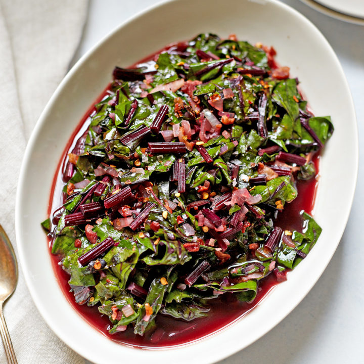 serving dish of beet greens