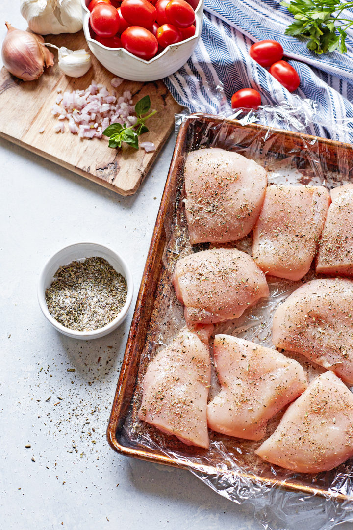 ingredients needed to make herbs de provence chicken with grape tomatoes