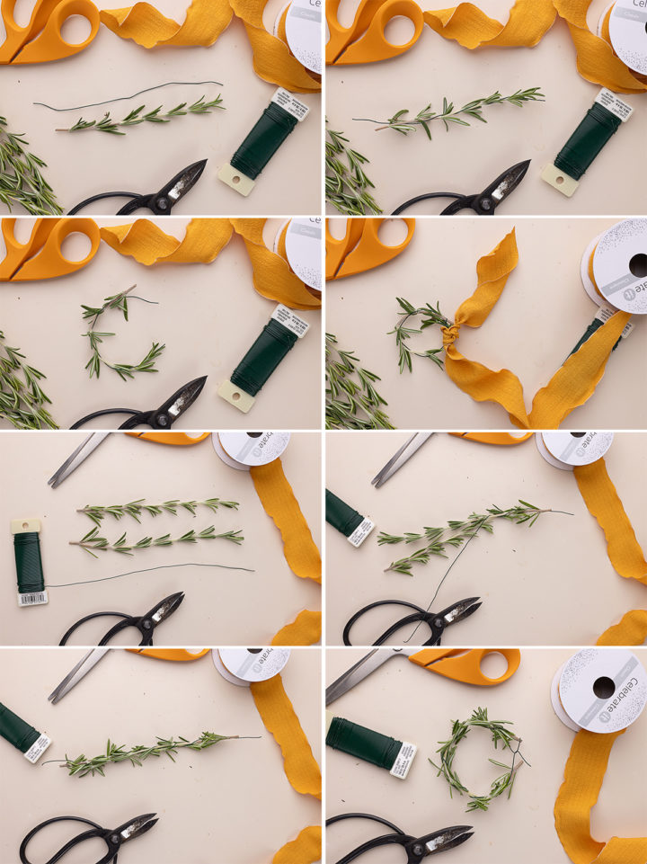 step by step photos making a rosemary wreath