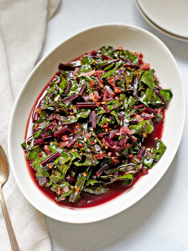 serving dish of beet greens