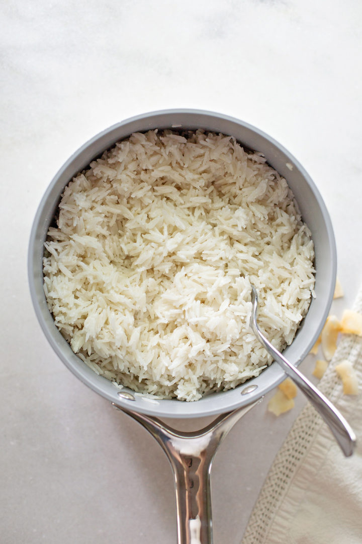 coconut rice in a pan