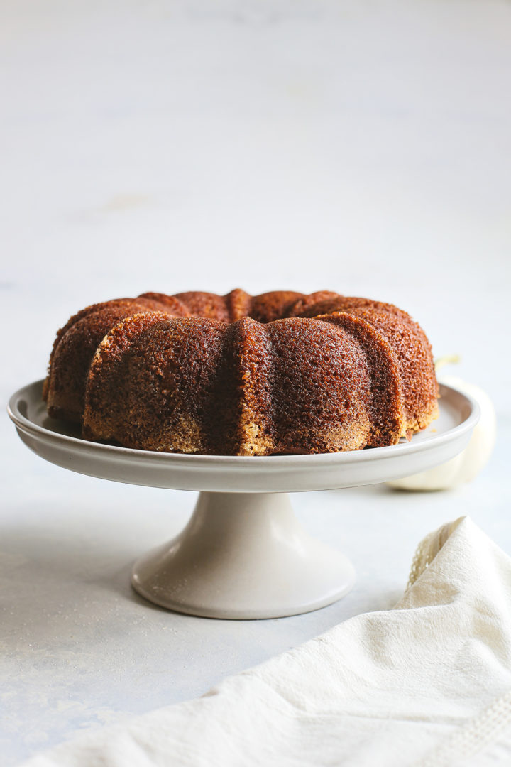 a bundt cake on a cake stand