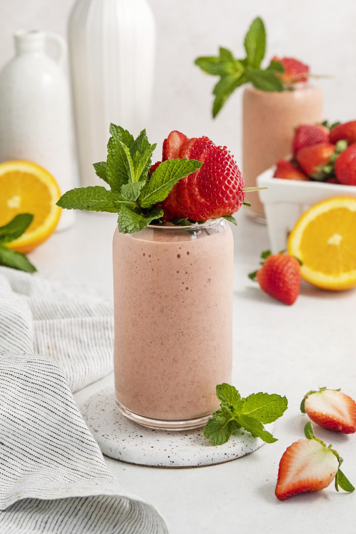 glasses of passion fruit and strawberry smoothie