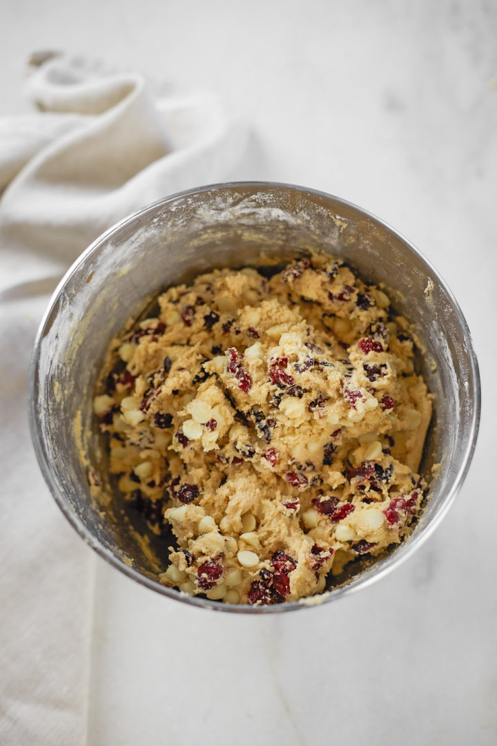 cookie dough to make white chocolate and cranberry cookies