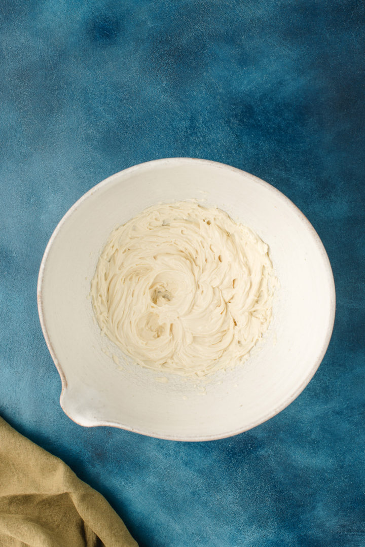 cream cheese mixture in a white bowl