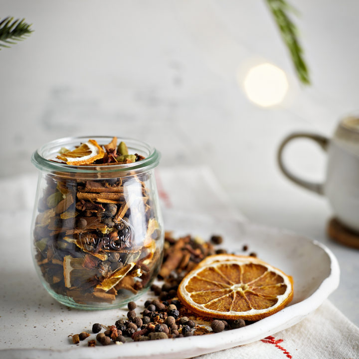 a jar of mulling spices for mulled wine