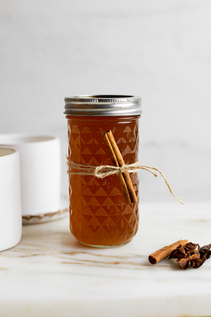 homemade chai syrup in a jar