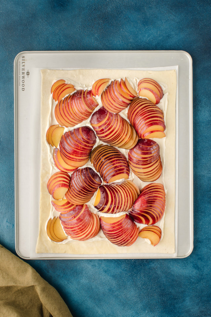 assembled plum tart puff pastry before baking