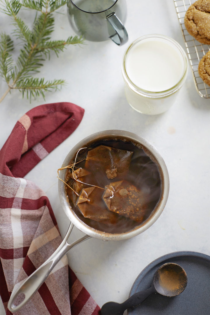 tea bags steeping in a pot