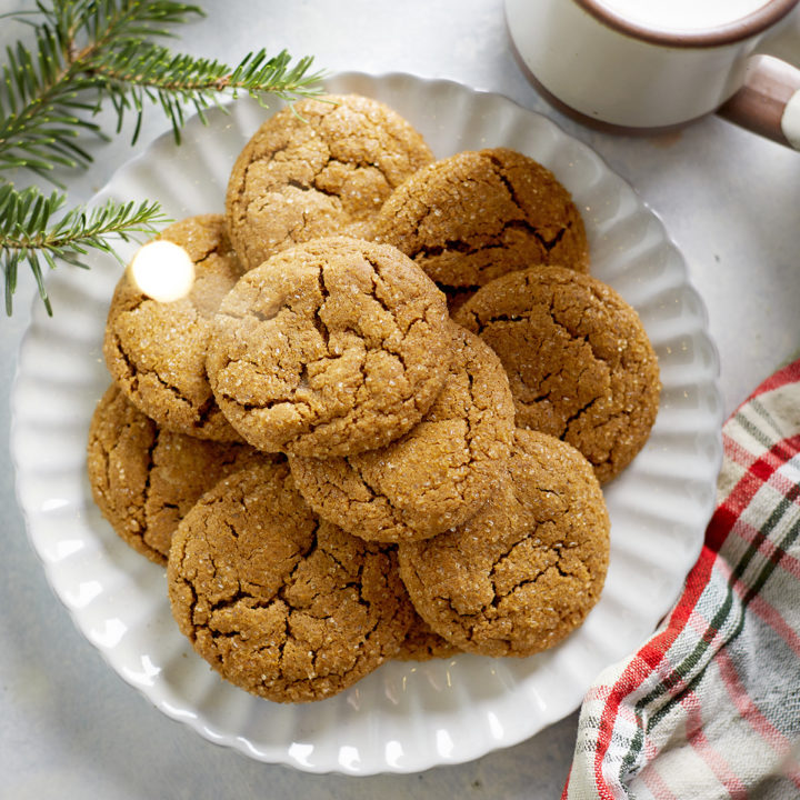 plate of soft gingersnap cookies